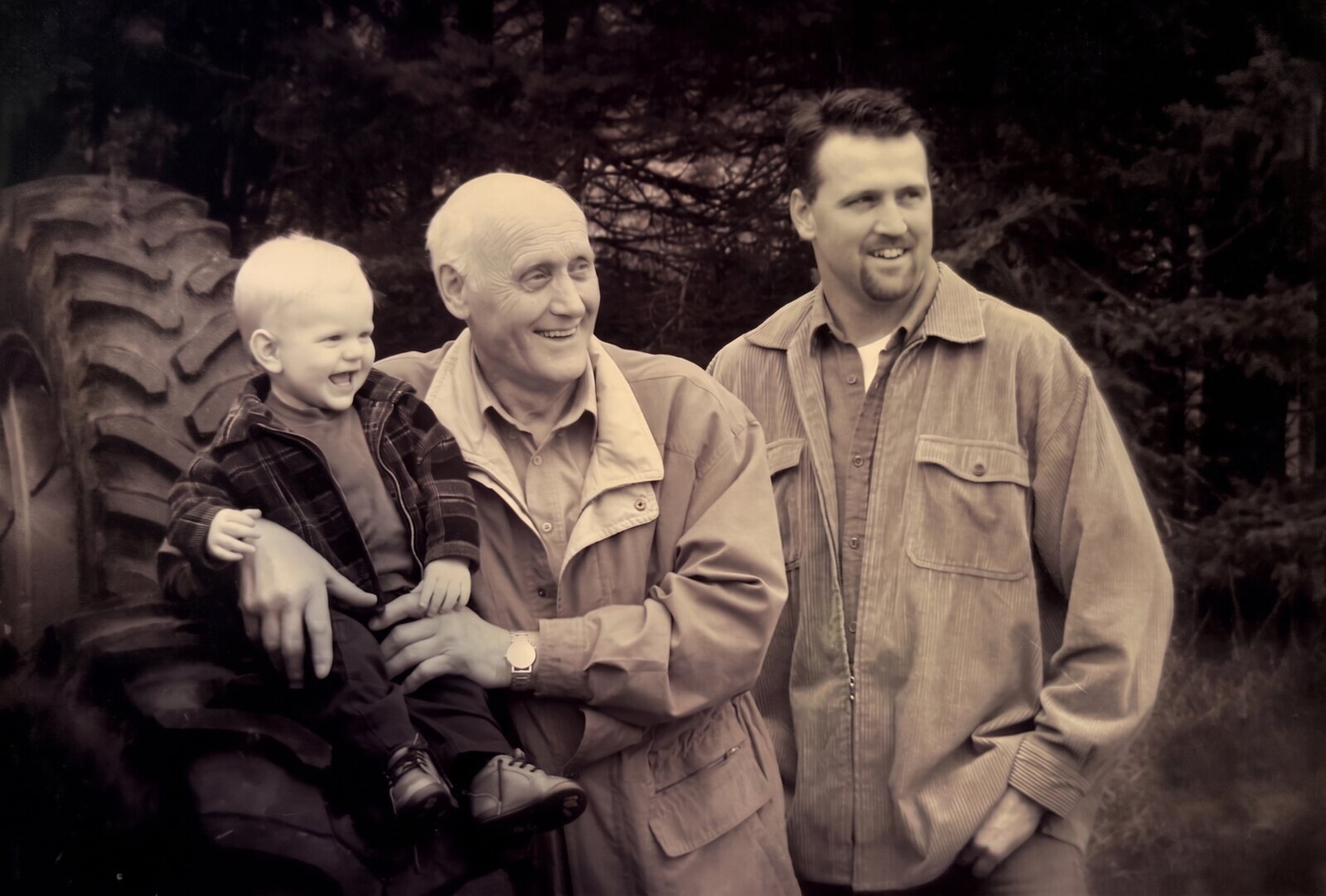 A sepia portrait of the Wilting family together, three generations